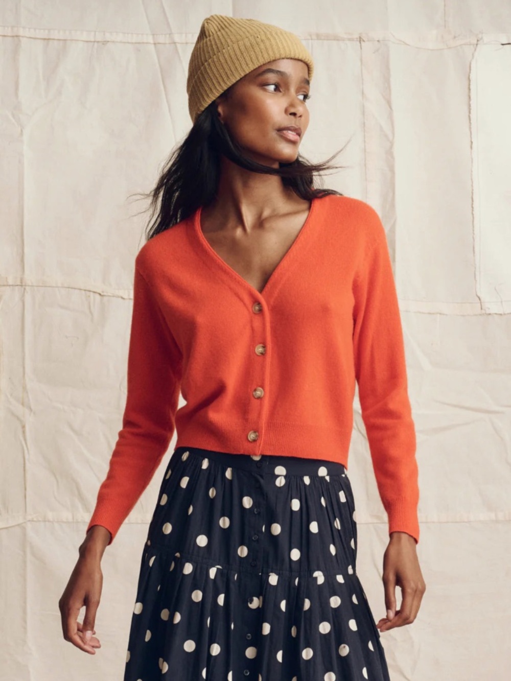 The Cashmere Tiny V-Neck Cardigan ~ Hot Orange